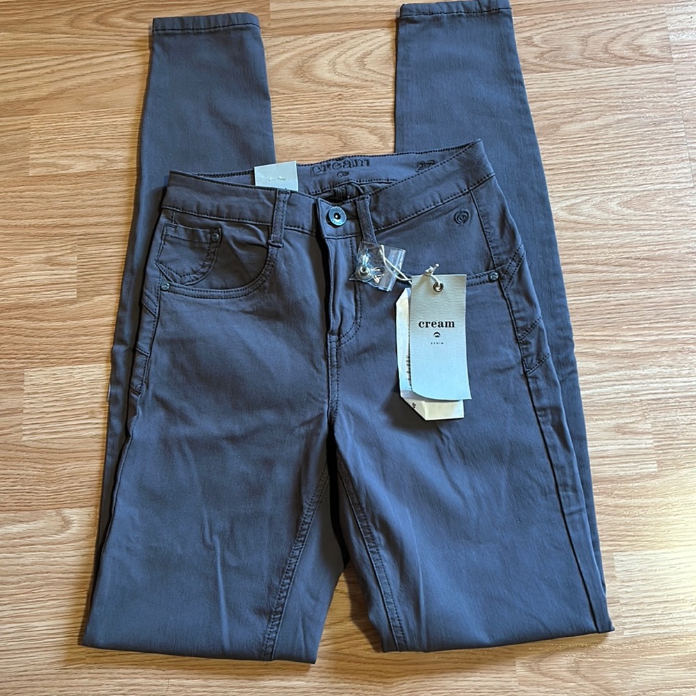 Cream Shape Fit Lani Skinny Twill Pants, Grey, Size 27, NWT